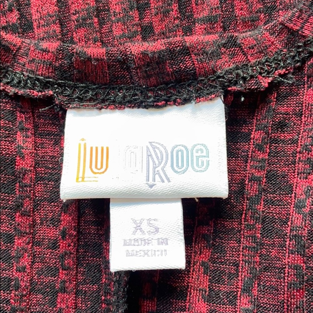 LULAROE JOY XS Longline Duster Vest Cardigan Red Black Heather - Picture 8 of 8